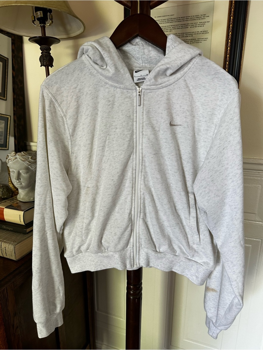 Nike Women's Light Heather Grey Zip Hoodie S